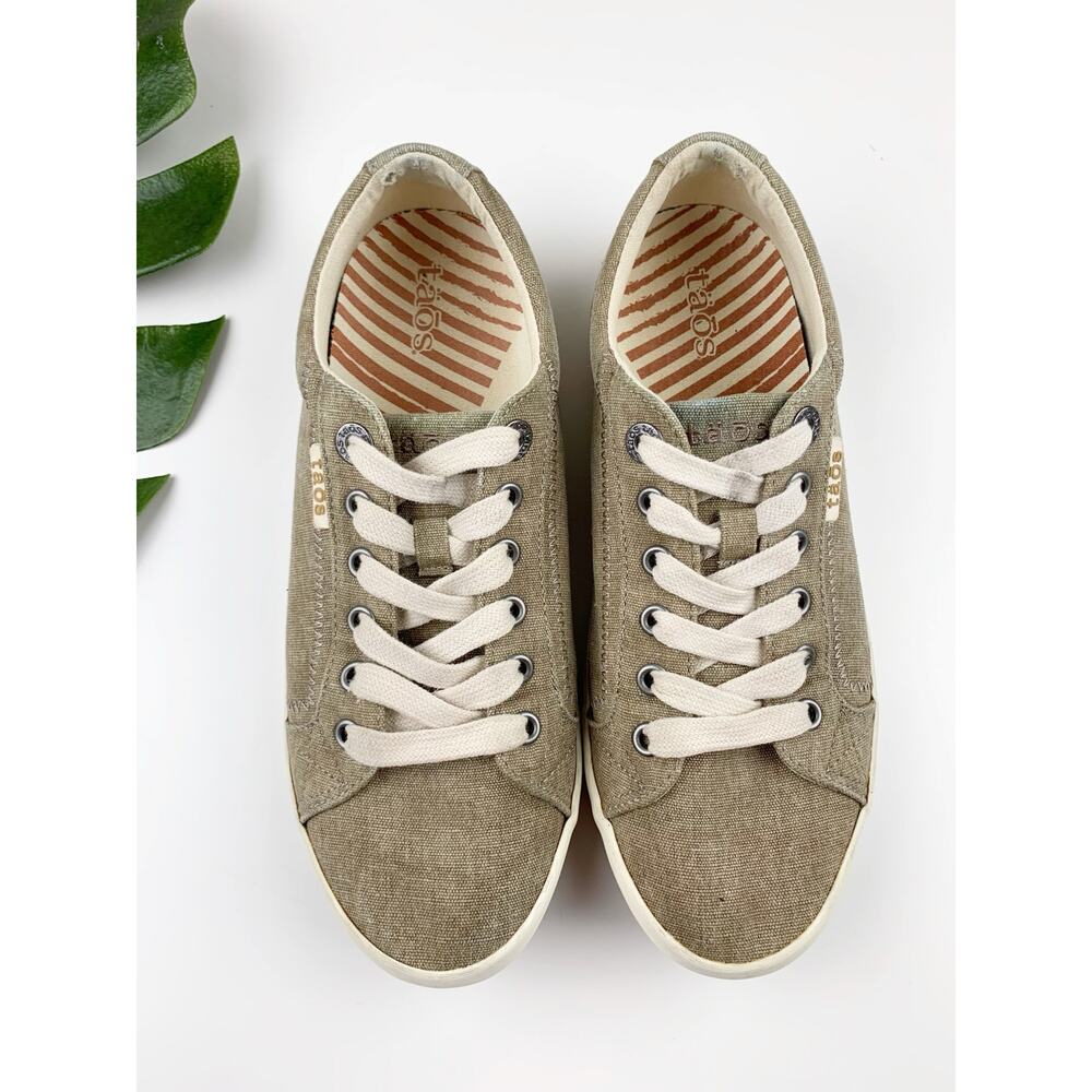Taos Star Sneakers Casual Khaki Washed Canvas Lace Up Comfort Shoes Women's 8.5